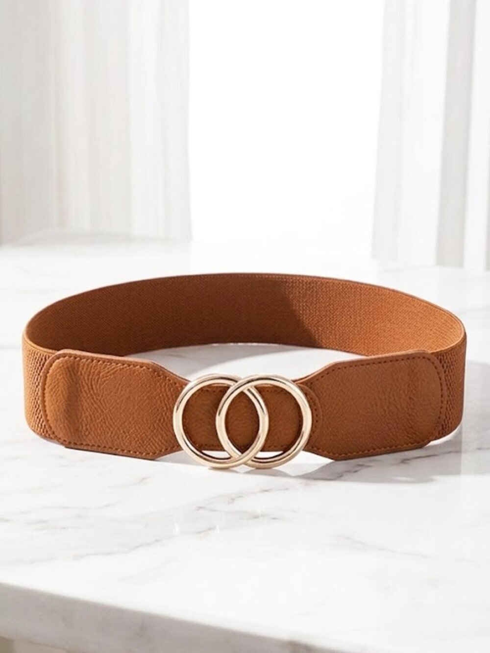 Ladies Brown Double Circle Stretch Belt